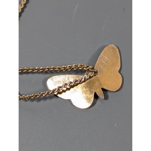 Vintage White Green Enamel Butterfly Pendant Necklace Gold tone 16" - Picture 8 of 9
